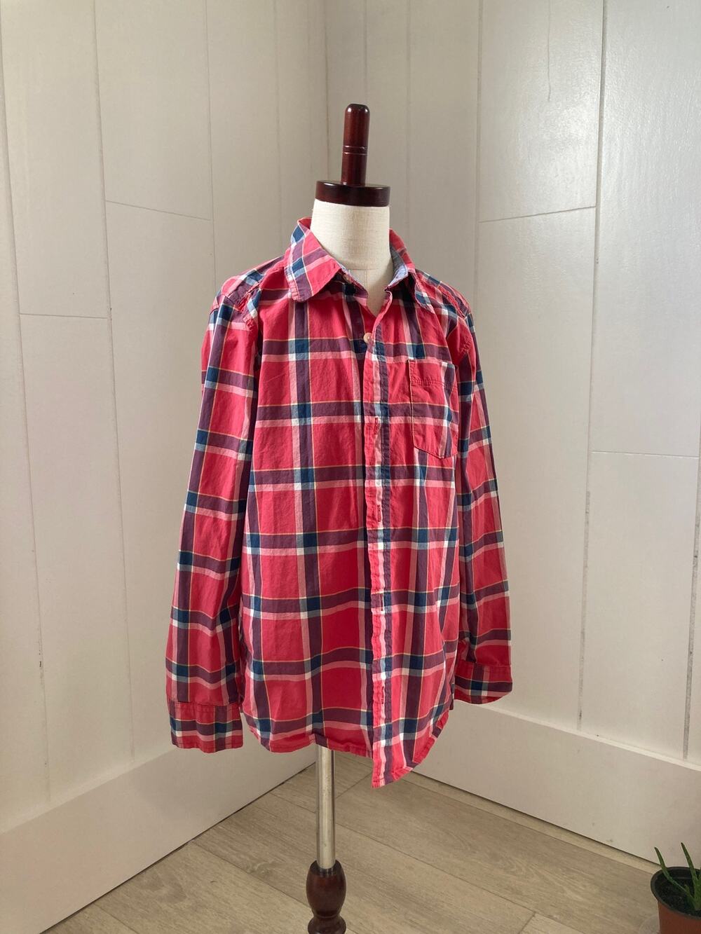 Oshkosh Coral and Blue Plaid Buttondown, Size 12